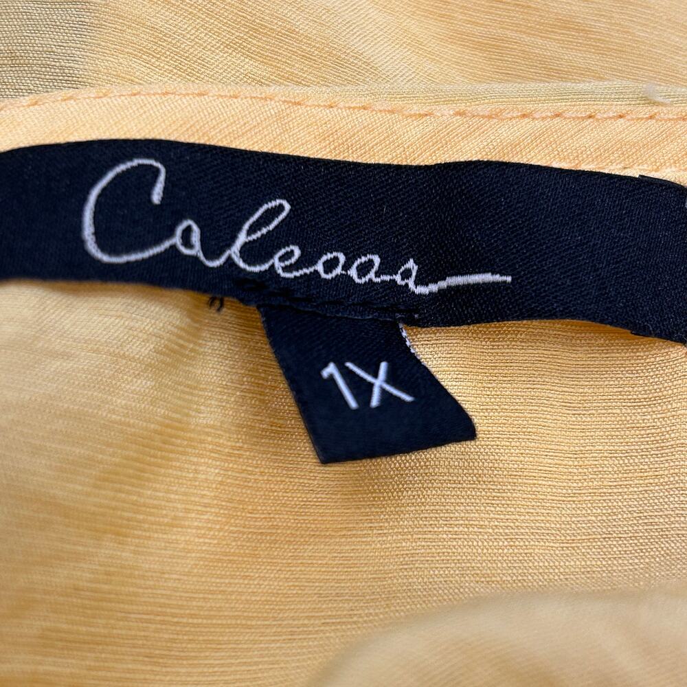 Calessa Tunic Women's V-Neck 3/4 Sleeve Yellow Embroidered Top Tunic Size 1X - Picture 6 of 7